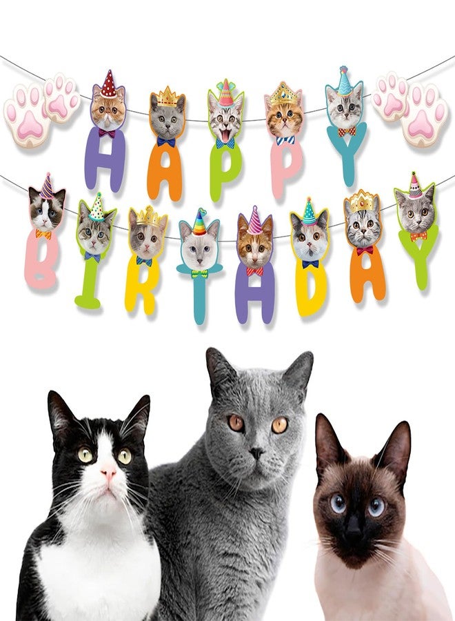 BIEUFBJI Cat Themed Birthday Banner - Cat Face and Paw Print Happy Birthday Decor, for Boys, Girls, Kids, Adults and Pets - Image 5
